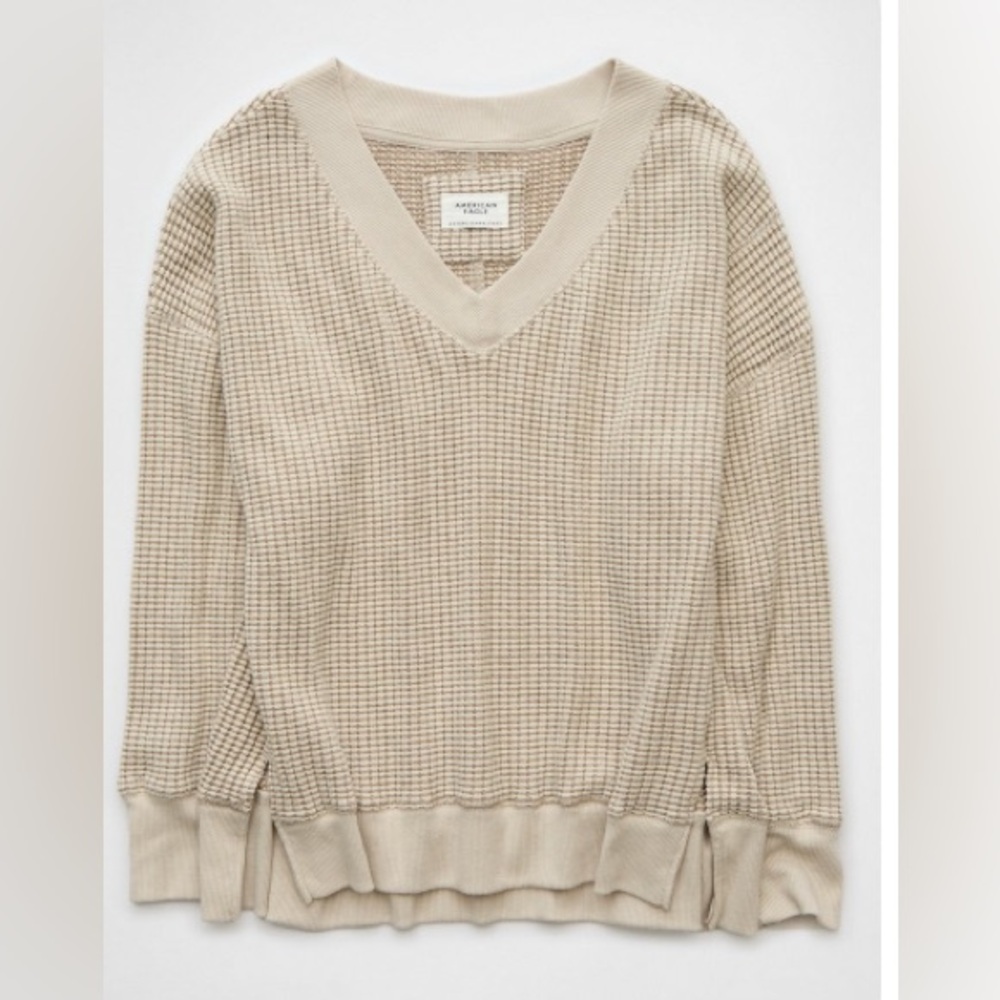 ‼️AERIE BIG HUG V NECK WAFFLE SWEATSHIRT